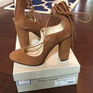 New Marc Fisher Tan Camel Suede Lace Up Heels 10